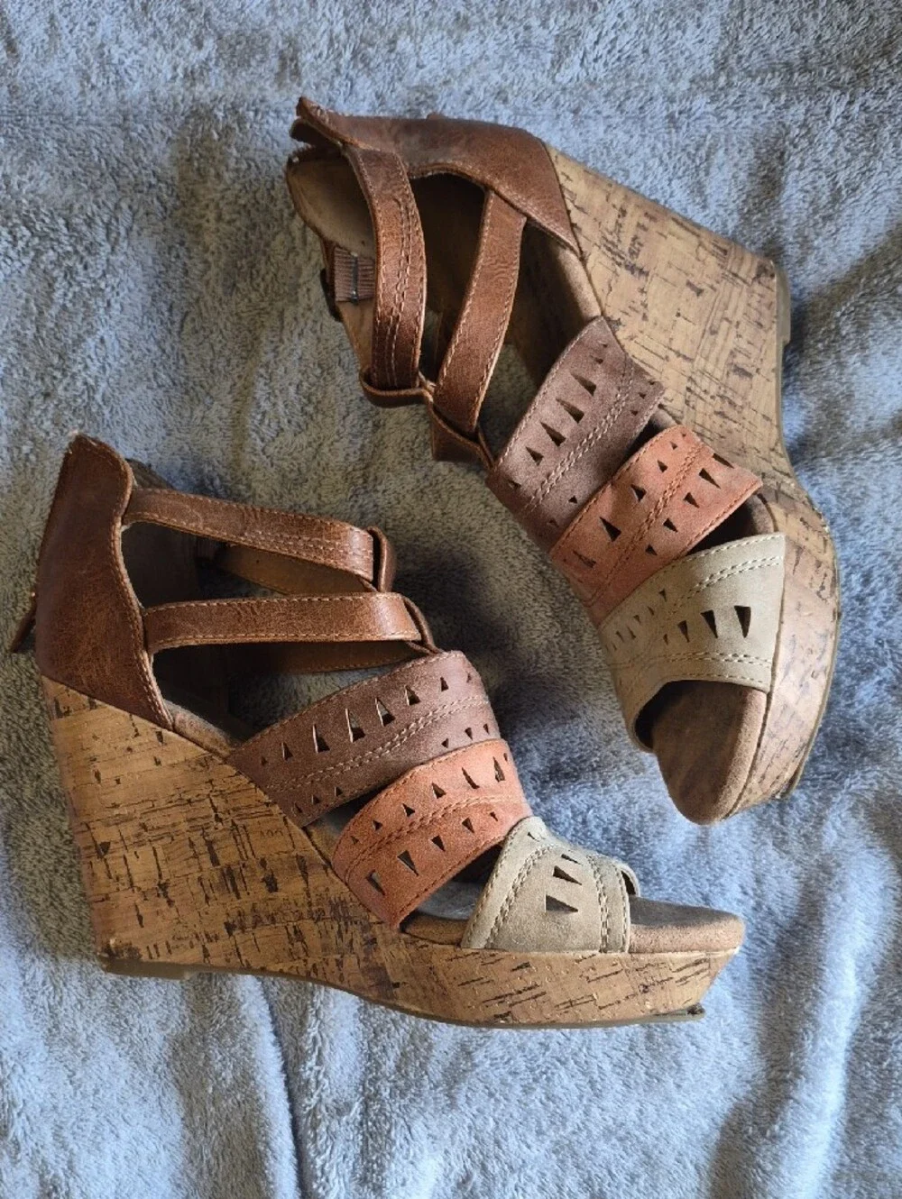 Maurices Tri-Tone Strappy Wedge Sandals in Brown, Tan and Cream